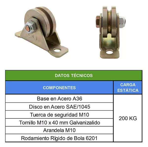 Polea 2" Para Guaya 1/4" Con Rodamiento