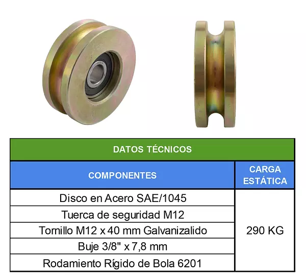 Polea Sin Base De 2-1/2" Guaya De 3/8"